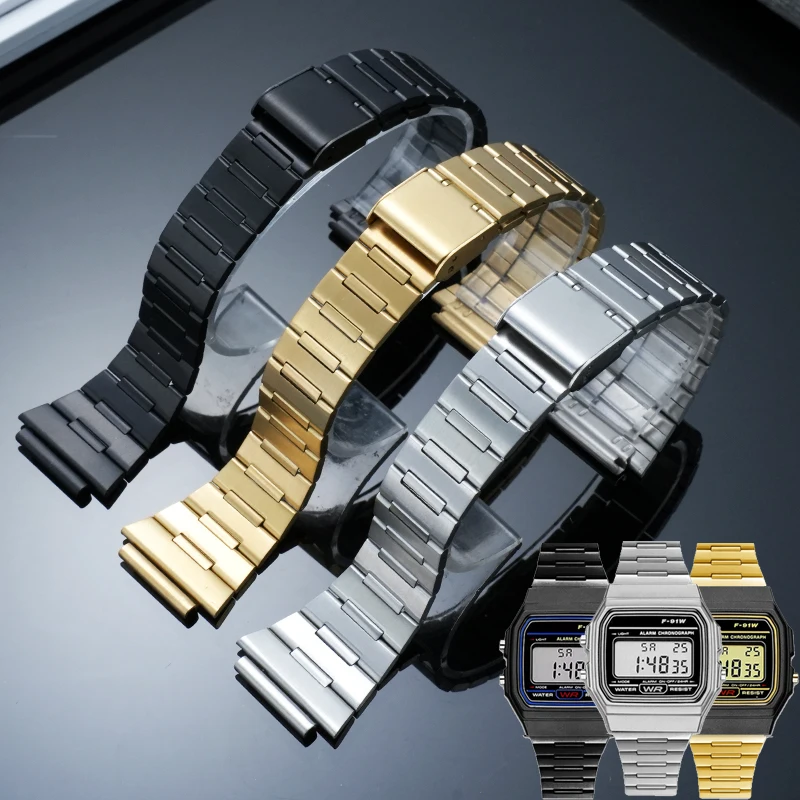 18 mm Edelstahl-Uhrenarmband für Casio AE1200 AE1300 F91W A158/159/A168, Metall-Uhrenarmband für Herren und Damen, 22 x 18 mm, 24 x 18 mm