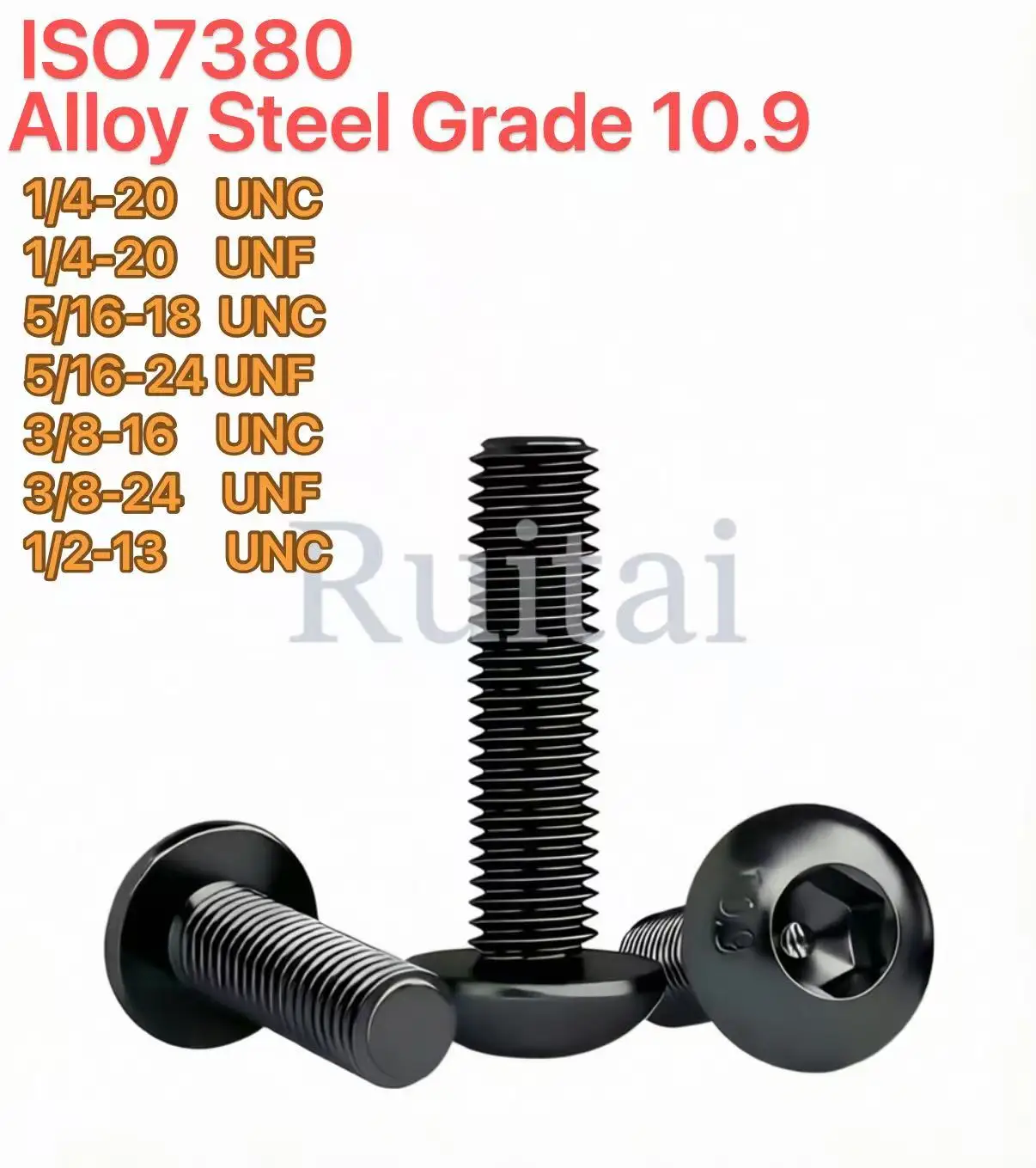 1/4 5/16 3/8 1/2 UNC UNF Semi-round Head Hex Socket Screws ISO7380 Grade 10.9 Alloy Steel Hex Socket Round Button Head Screws