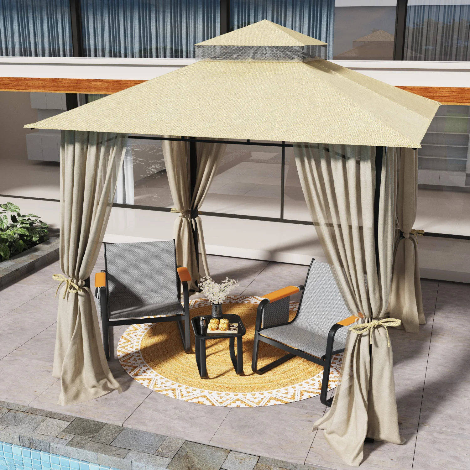 Outdoor Furniture On Sale - Double Tier Soft Canopy Patio Gazebo