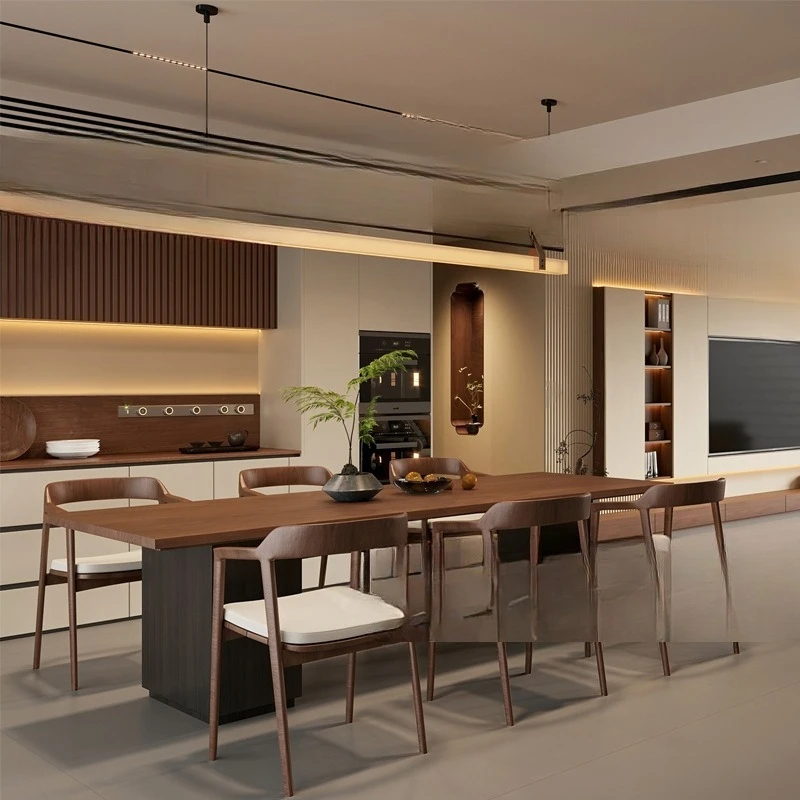 

Furniture New Chinese-style solid wood dining table and chairs Zen one table and six chairs Household rectangular dining table