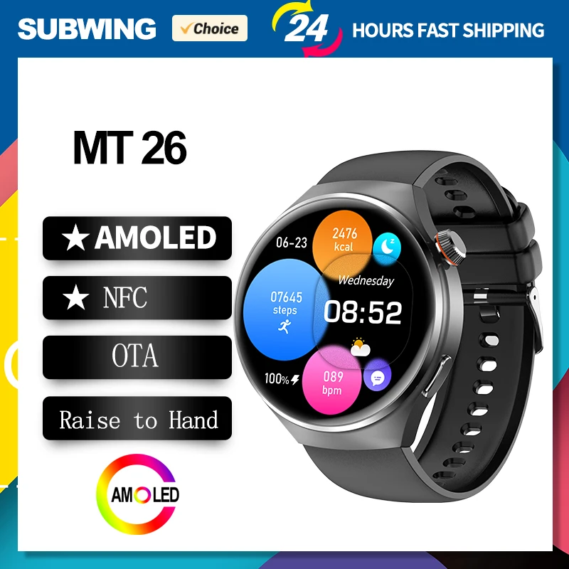 MT 26 Smart Watch AMOLED 1.43 Inch NFC GPS Tracker 466*466 HD Screen Men Smartwatch Wireless Charging Bluetooth Call 2024