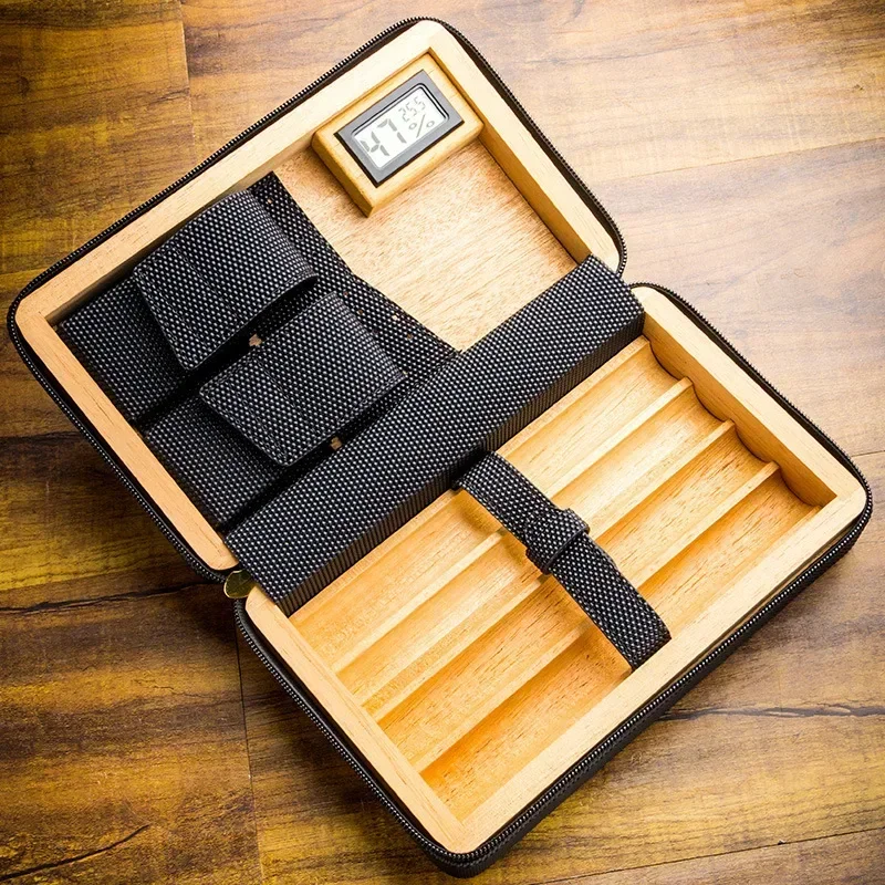 LUBINSKI Portable Cigar Box Silicone Rubber Skin Cedar Wood without Lighter Scissors Four Cigar Slots Rubinsky Cigar Box CH-042