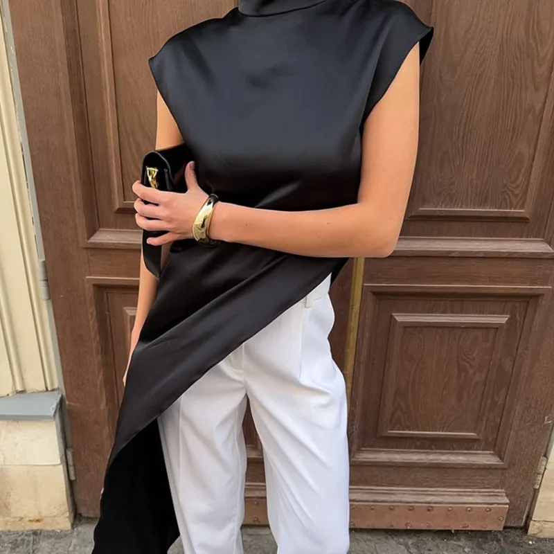 Women Solid Fashion Satin Dress Summer Turtleneck Loose Casual Maxi Dresses Femme High Street Elegant Party Dress Female