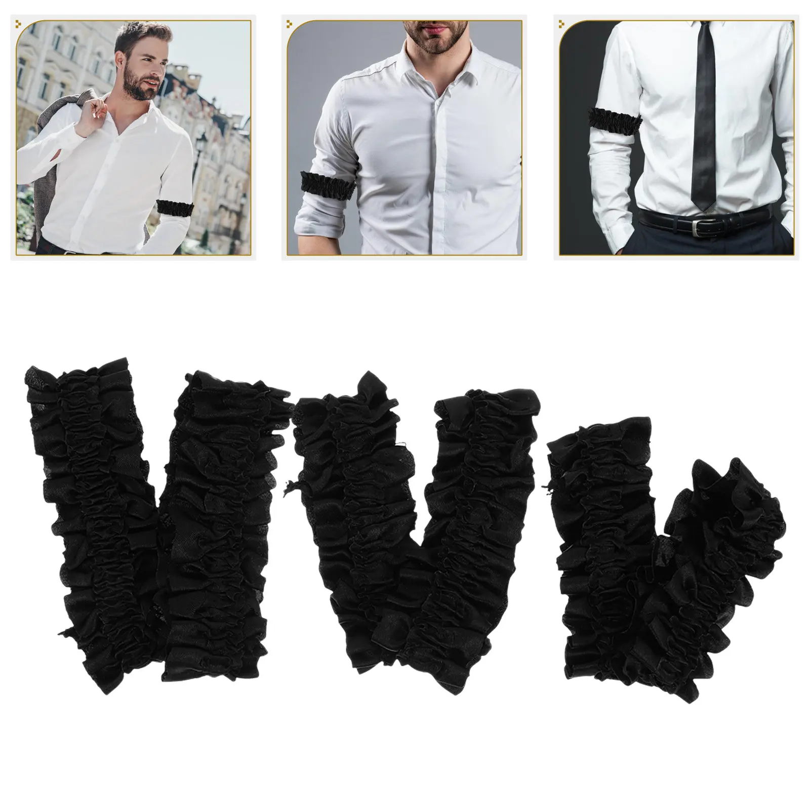 3Pairs Satin Sleeve Garters for Men Stylish Elastic Armbands with Delicate Lace Trim Secure Fit Versatile Arm Bands for Formal