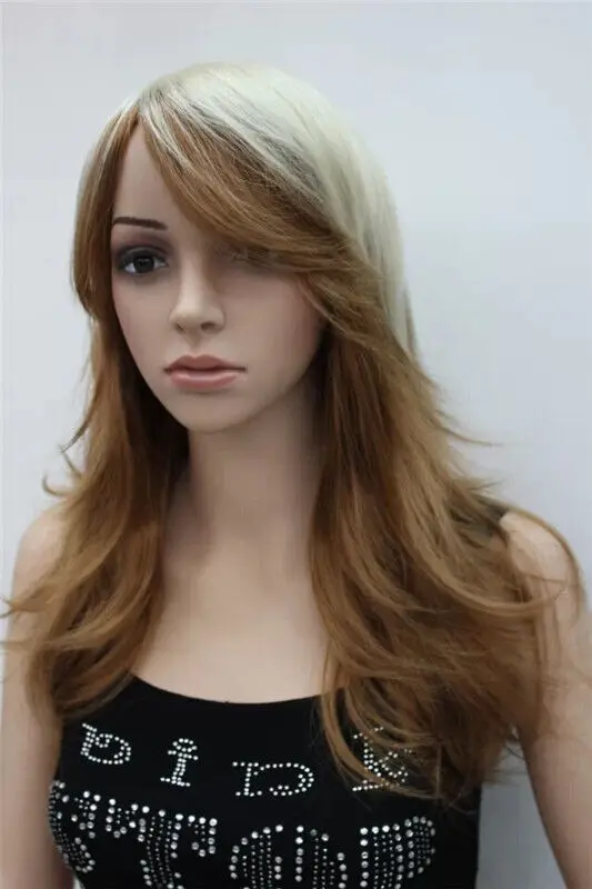 Women Wig Straight Party Hair Wig Light Blonde Brown Blend Synthetic Full Wig