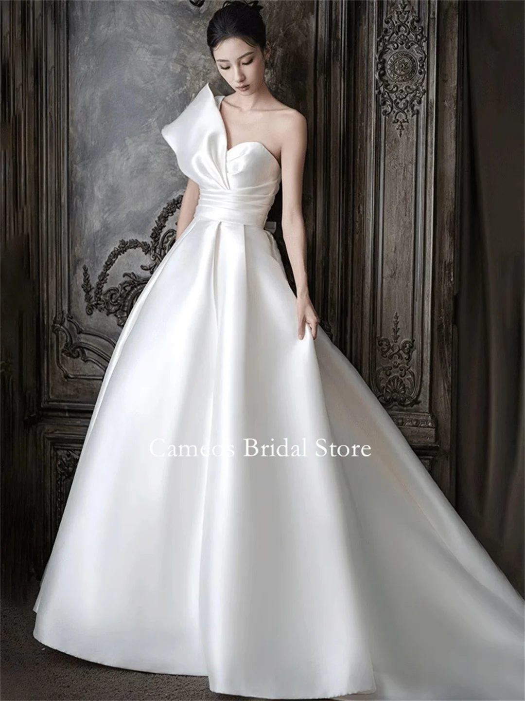 SONDR One-Shoulder Fashion Korea Satin Wedding Dresses Photo Shoot VINTAGE Elegant A-Line Sleeveless Customized Bridal Gown