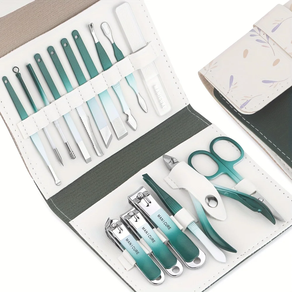 16 pcs/set Manicure Set Full Function Kit Nail Clippers Stainless Steel Pedicure Sets With Leather Portable Case Idea Gift