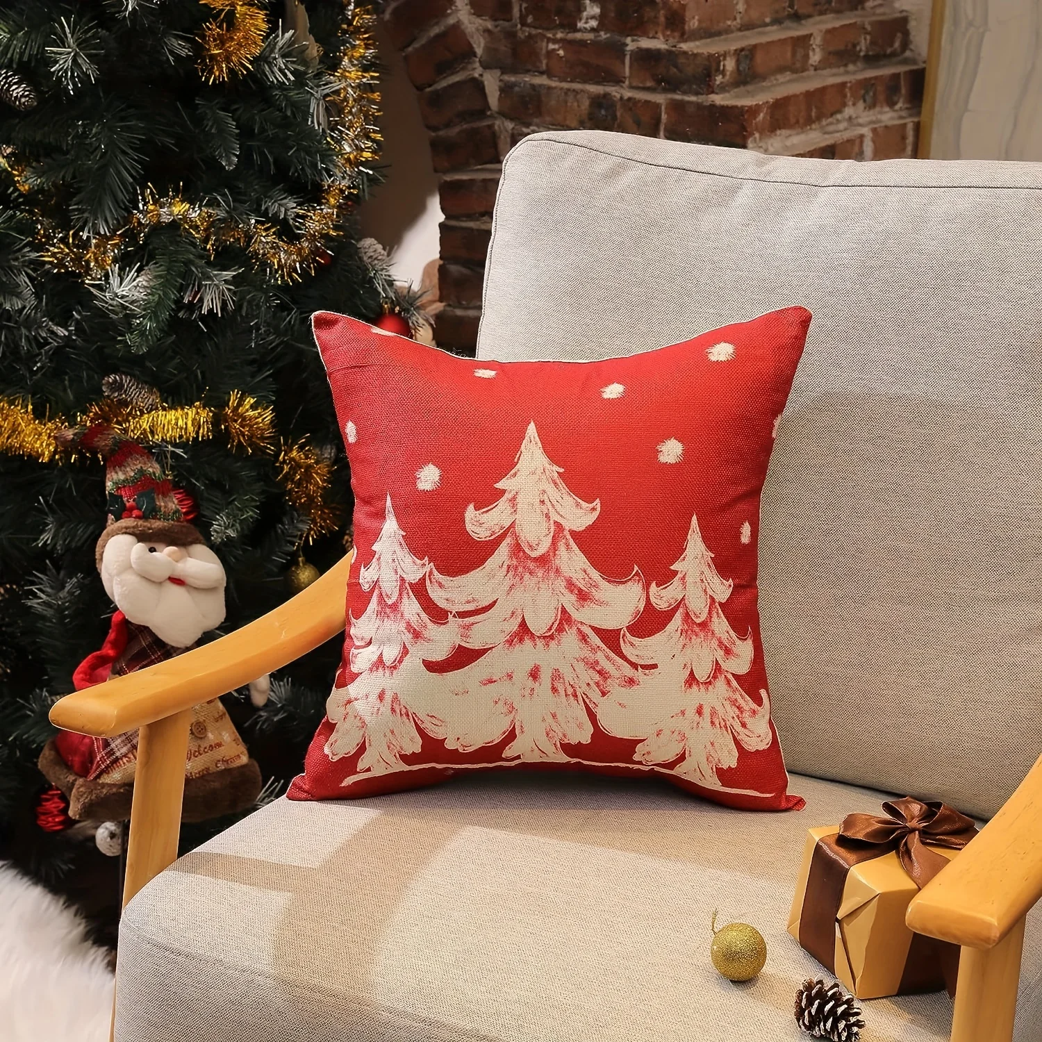أغطية وسائد عيد الميلاد لتزيين العطلة مع تصميمات ندفة الثلج لعيد الميلاد المجيد وأغطية بوليستر قابلة للغسل في الغسالة للأريكة #3