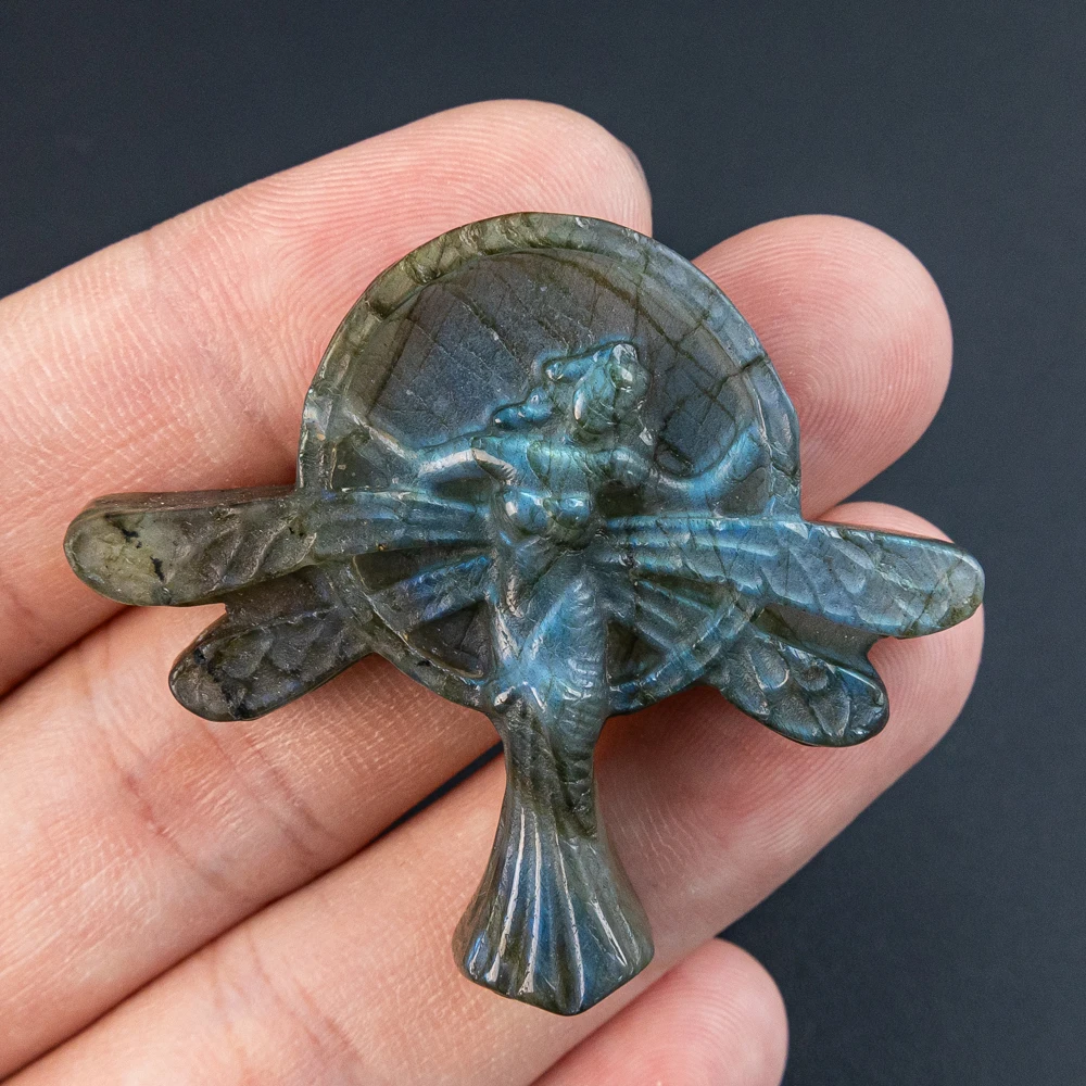 

Natural Flash Stone Pendant Rare AA Labradorite in Unique Dragonfly Shape with Blue Flash for Jewelry Making Supply 43X50X9mm