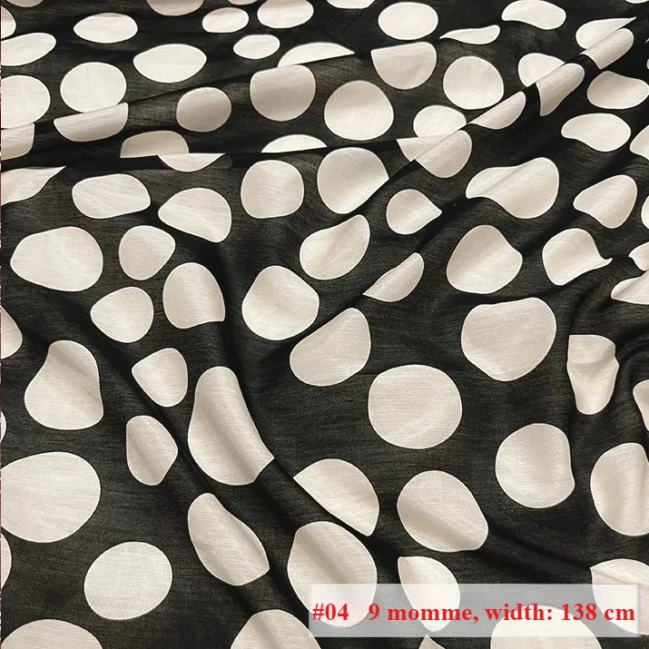 Black Dots Silk Cotton Blend Fabric 30%mulberry-silk 70%cotton Wide 138cm