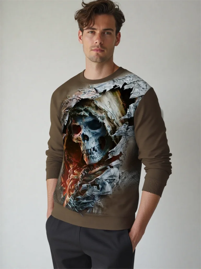 

3D Printed Cool Skeleton Sweatshirt For Men Halloween Pattern Long Sleeves Pullovers Autumn Casual Loose Round Neck Hoodiev Top