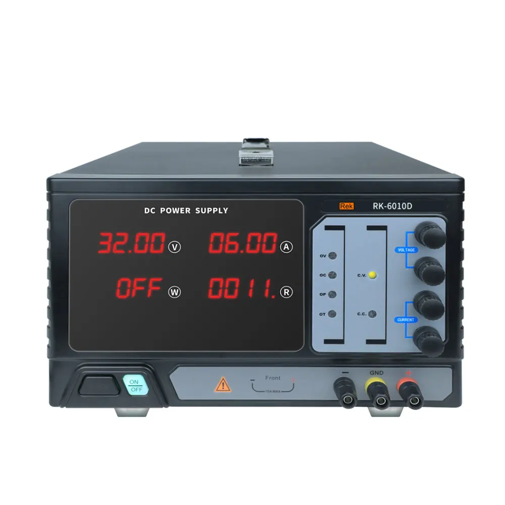 Rek RK-6010D DC 안정화 전원 공급 장치 60V 10A 600W 고전력 벤치, LED 디지털 디스플레이, 출력 스위치 포함
