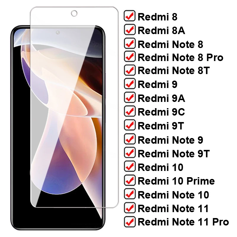 9H Tempered Glass For Xiaomi Redmi 10 Prime 8A 9A 9C NFC 9AT 10X Screen Protector Redmi Note 10 Lite 8 9 11 Pro 8T 9T Glass Film