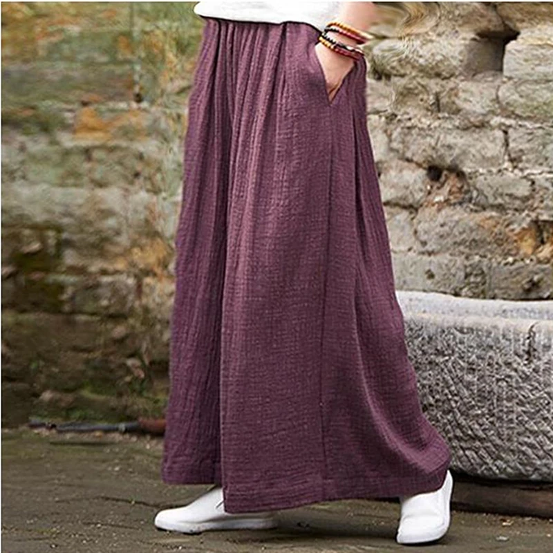 2024 Spring Fashion cotton Wide Leg Pants plus size Female Loose Casual cotton linen Pants Trouser Autunm vintage long pants