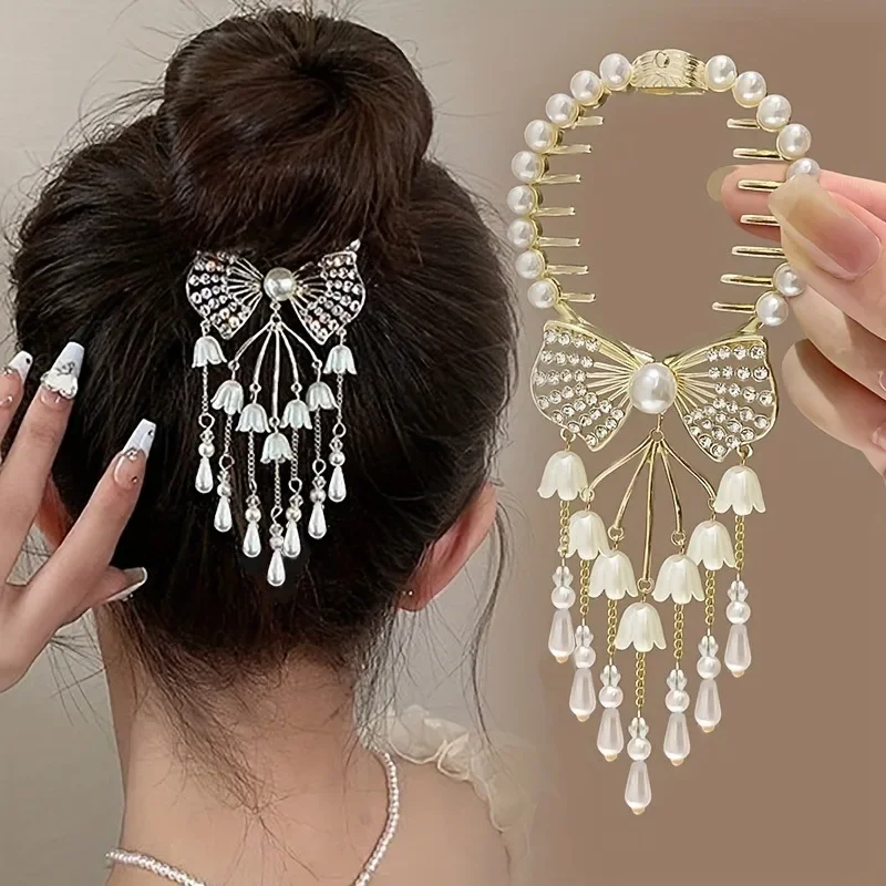 

New Premium Women's Retro Rhinestone and Imitation Pearl Lily of the Valley Hair Clip