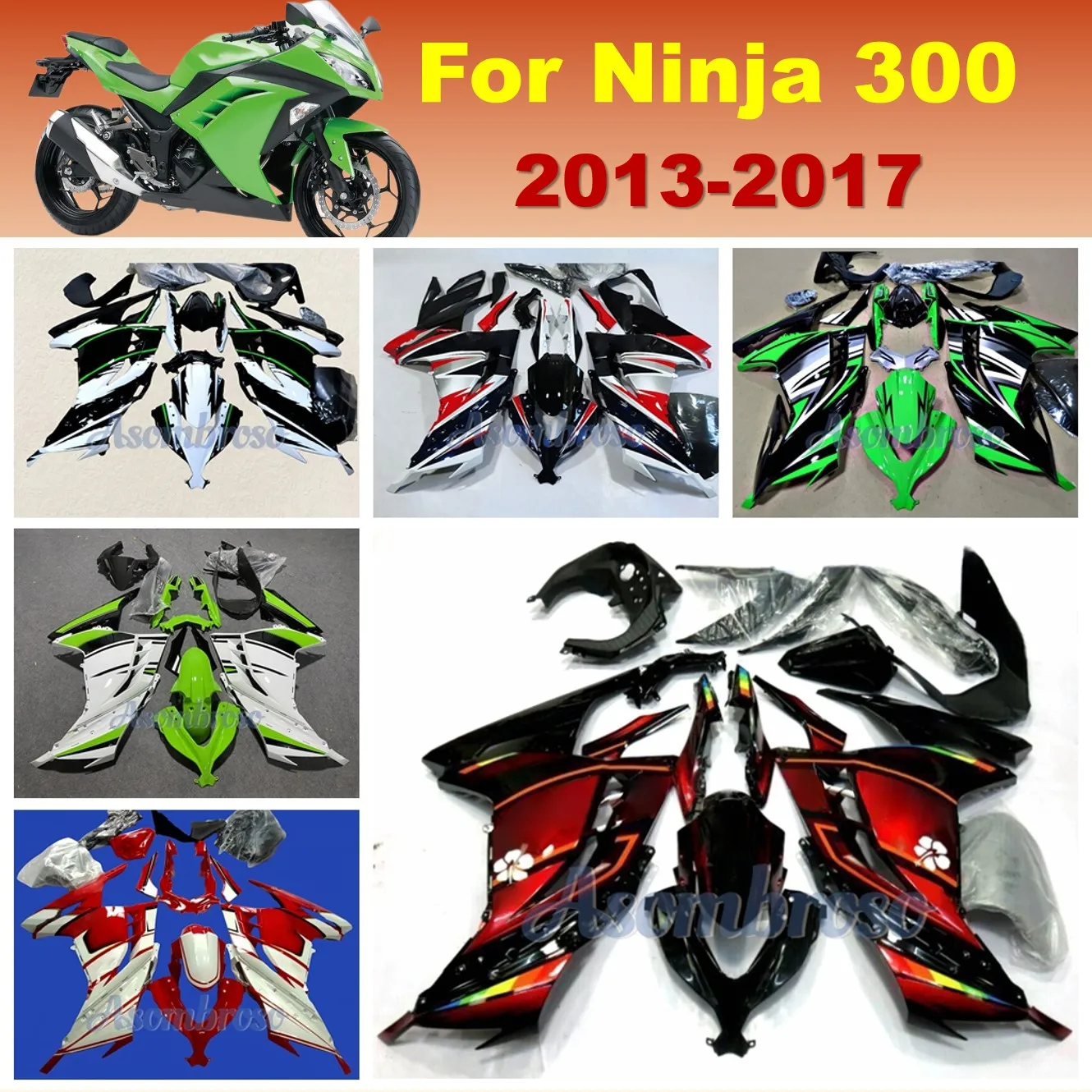 Motorcycle Aftermarket Fairing Kits for Ninja 300 2013 2014 2015 2016 2017 Cool Cowling Ninja300R 13-17 ABS Plastic Bodywork Set