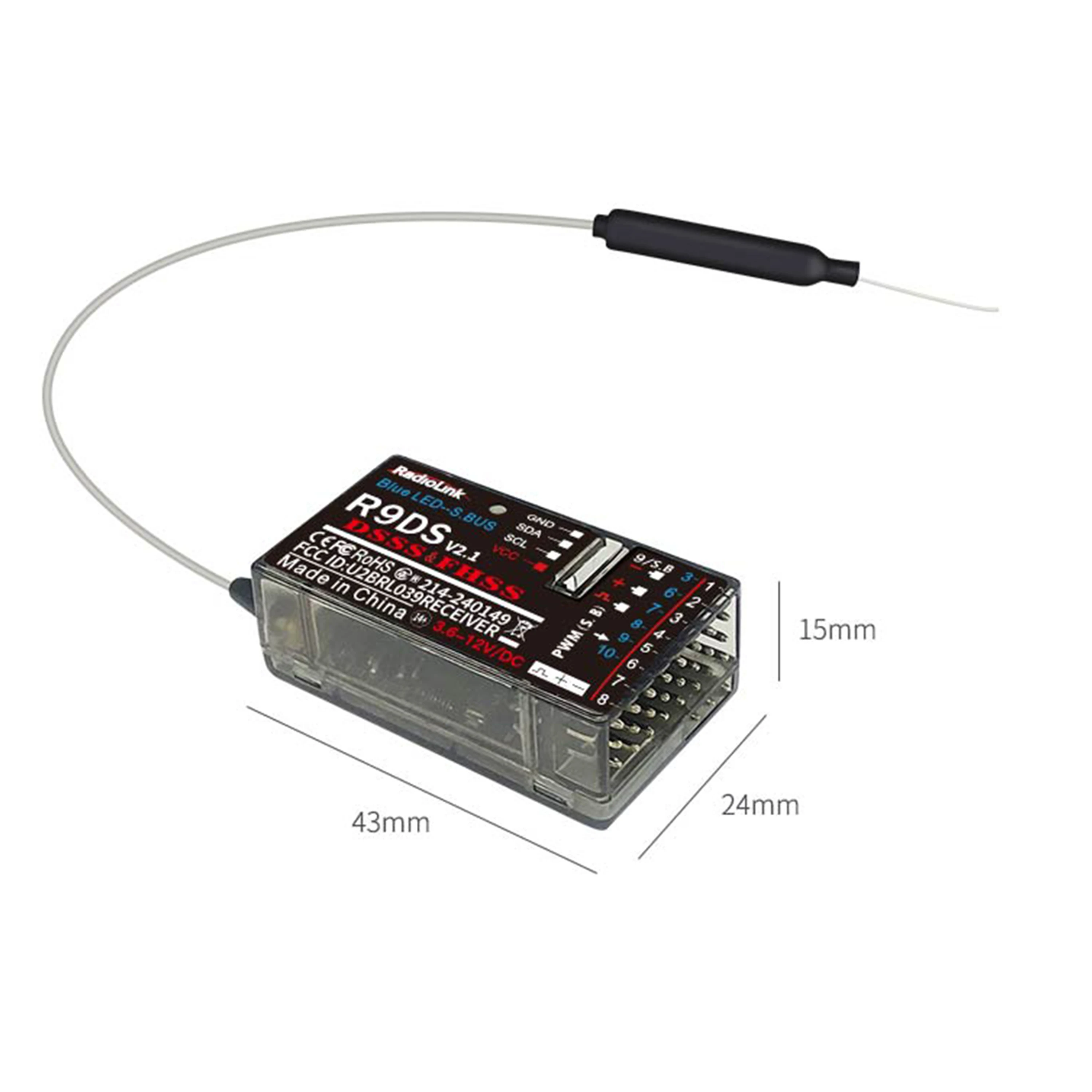 Radiolink R9DS 9CH RC Receiver 9 Channel DSSS & FHSS Support SBUS/PWM 3.6-12V DC for AT9 AT9S AT9S Pro AT10II AT10 Transmitter