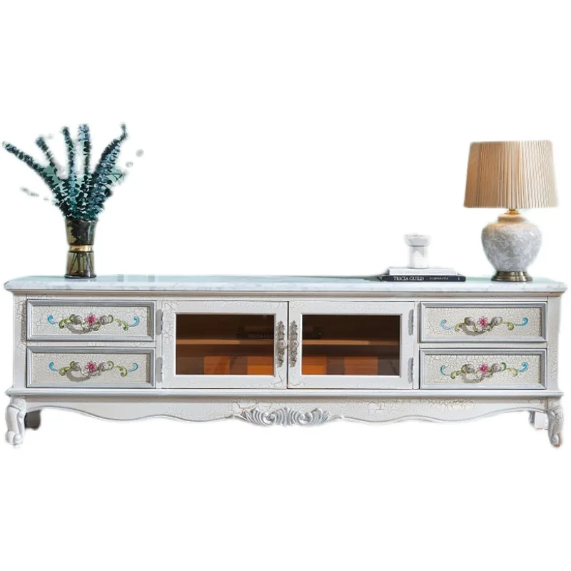 

American French marble surface all solid wood painted TV cabinet coffee table wine cabinet living room matching all birch