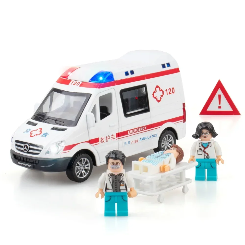 1:32 Mercedes-Benz Ambulance Fire Engine Diecast Metal Alloy Model Car Pull Back Car Children Gift Collection A648