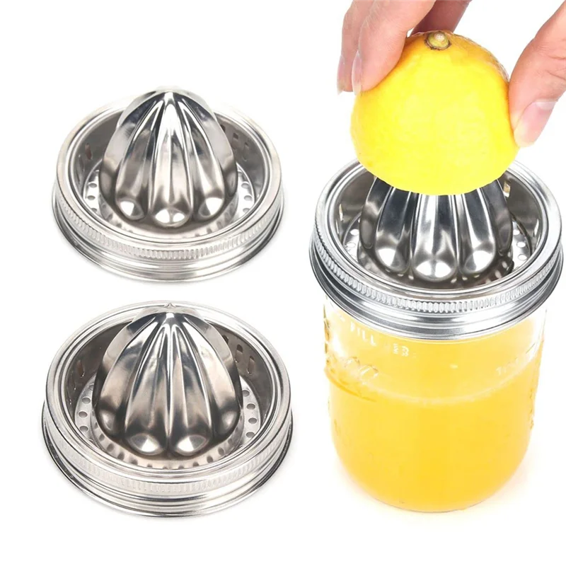 2PCS Jar Stainless Steel Juicer Lid Citrus Reamer for Mason Jar Lemon Juicer Manual Citrus Juicer Wide Mouth Cover