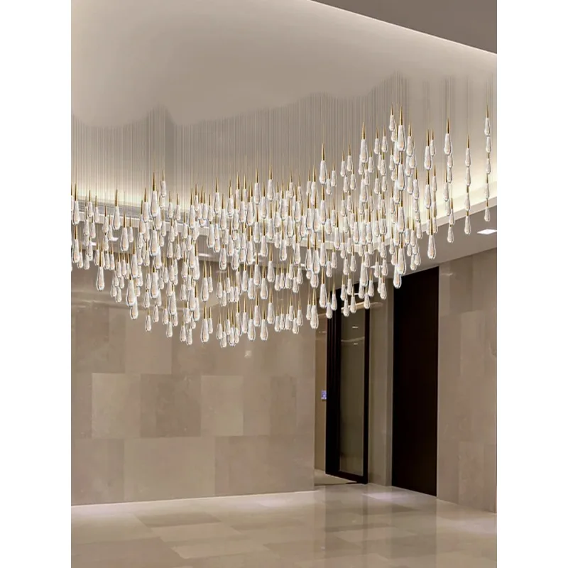 Hotel Lobby Chandelier Nordic Style Living Room Villa Hall Duplex High Ceiling Crystal LED Customable Hanging Light