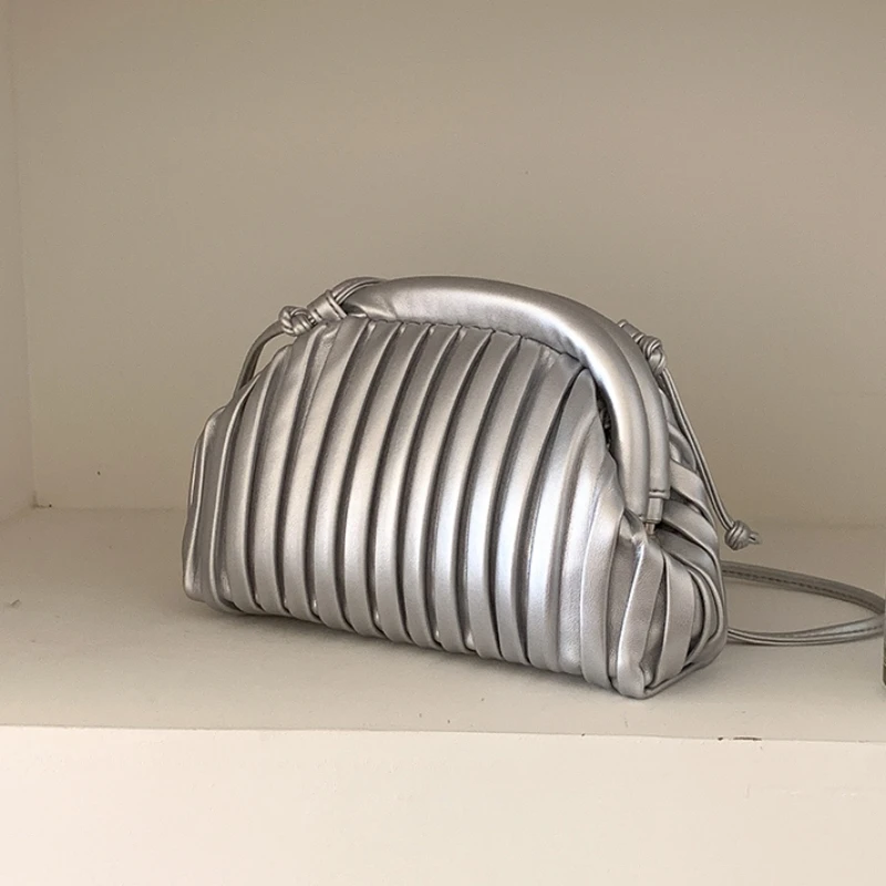

PU Leather Small Crossbody Bags Women 2025 New Fashion Luxury Pleated Phone Shoulder Bags Korean Solid Trend Saddle Bag