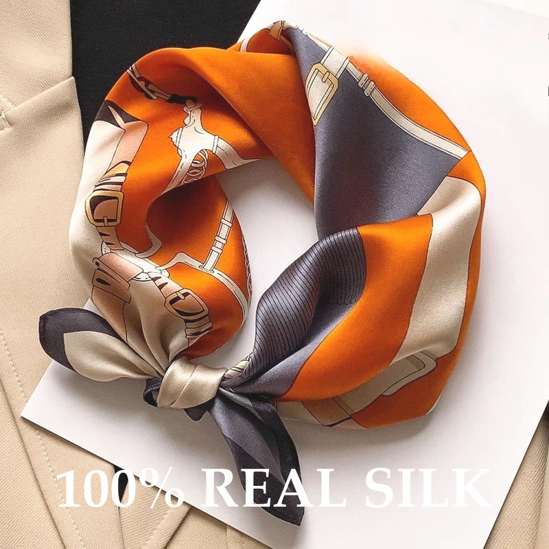 

100% Silk Scarf Women Luxury Chain Print Beach Shawl Square Bandana Kerchief Femme Fourlard Echarpes Stole Hijab Foulard Bufanda