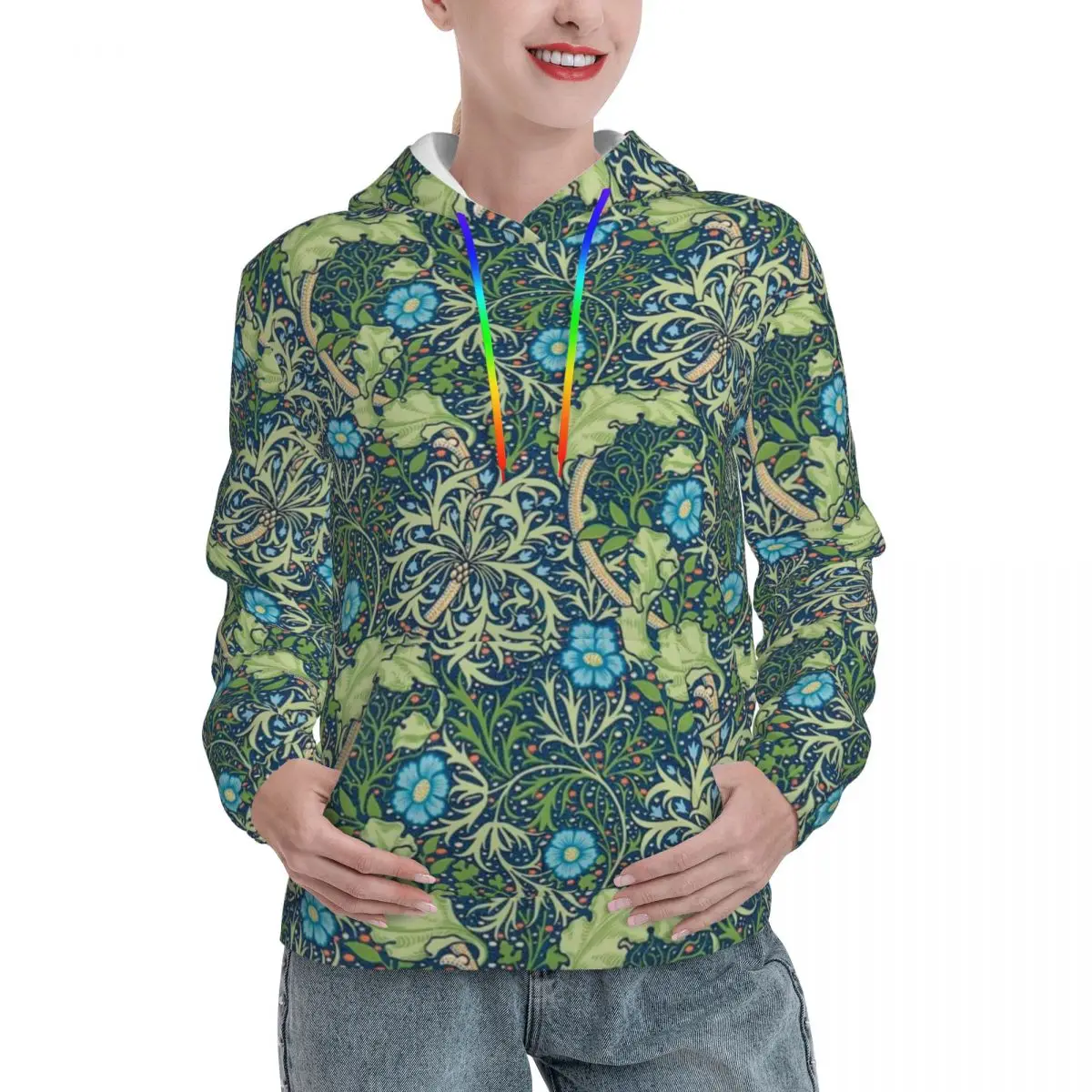 Floral Print Casual Hoodies Seaweed William Morris y2k Cool Sweatshirts Winter Long Sleeve Streetwear Oversize Pullover Hoodie