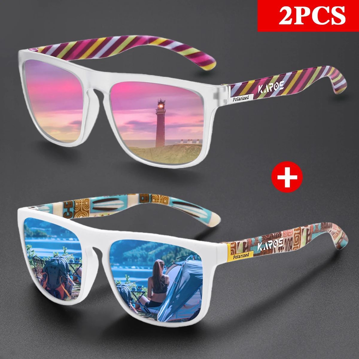 2 قطعة نظارات كارو الشمسية للجنسين الاستقطاب مرآة مربعة العلامة التجارية تصميم فاخر UV400 ظلة لصيد الأسماك القيادة ركوب الدراجات التنزه