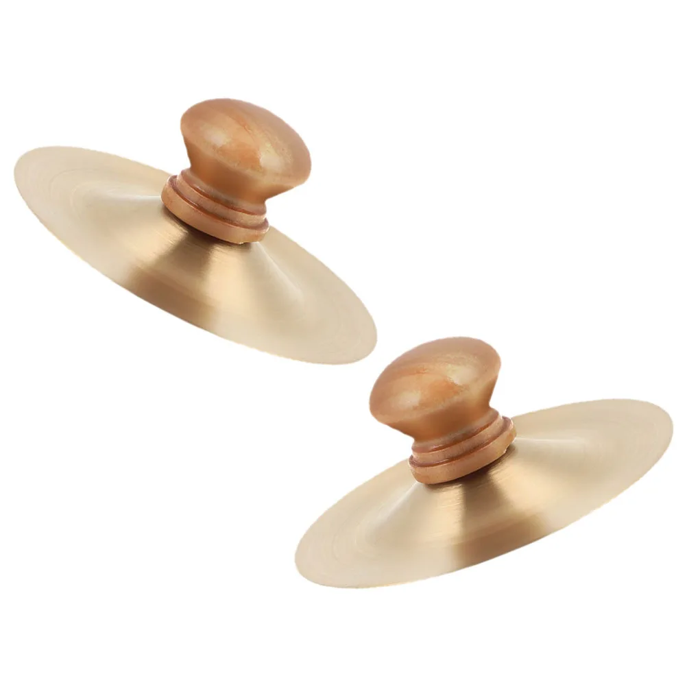 

2Pcs Finger Cymbals Percussion Instrument Kids Mini Wooden Copper Cymbals Musical Instrument for Dance Parties Entertainment