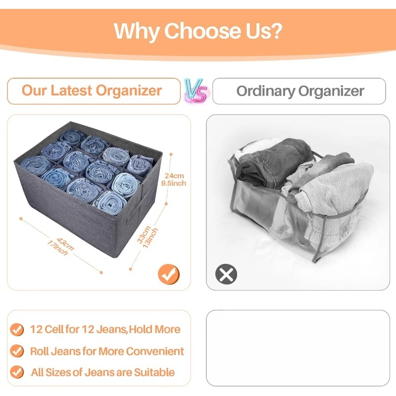 

4-piece wardrobe organizer and clothing storage box -12 unit drawer organizer for jeans, pants, sweaters, T-shirts