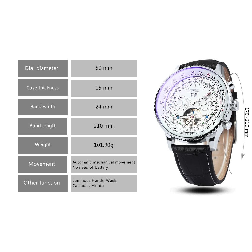 JARAGAR 034 brand tourbillon men's fully automatic mechanical watches waterproof leather strap mechanical watch for men