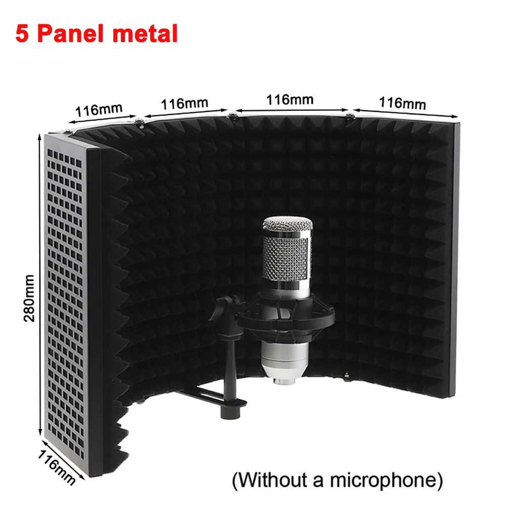 Schermo isolante per microfono schermo antivento a 5 pannelli pieghevole schiuma assorbente ad alta densità filettata da 3/8 "e 5/8" per registrazione/Live