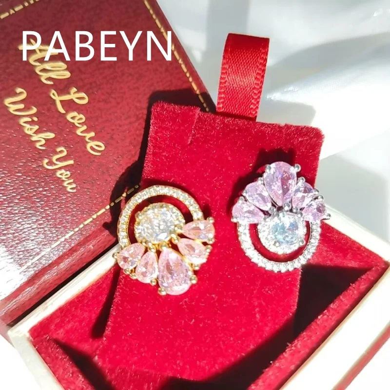 925 Sterling Silver Fashion Niche Design Sense Pink Zircon Flower Stud Earrings Birthday Party Anniversary Gift