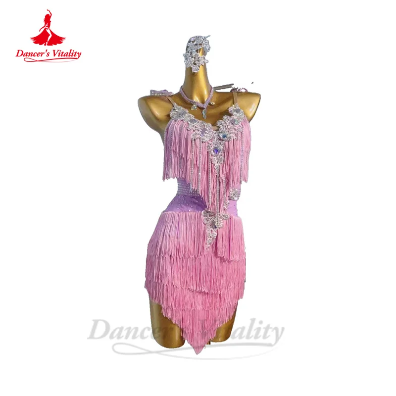 Latin Dance Fringe Dress for Women Rumba Chacha Tango Performance Tassel Skirt Costume Custom Adult Child Latin Dancing Dresses