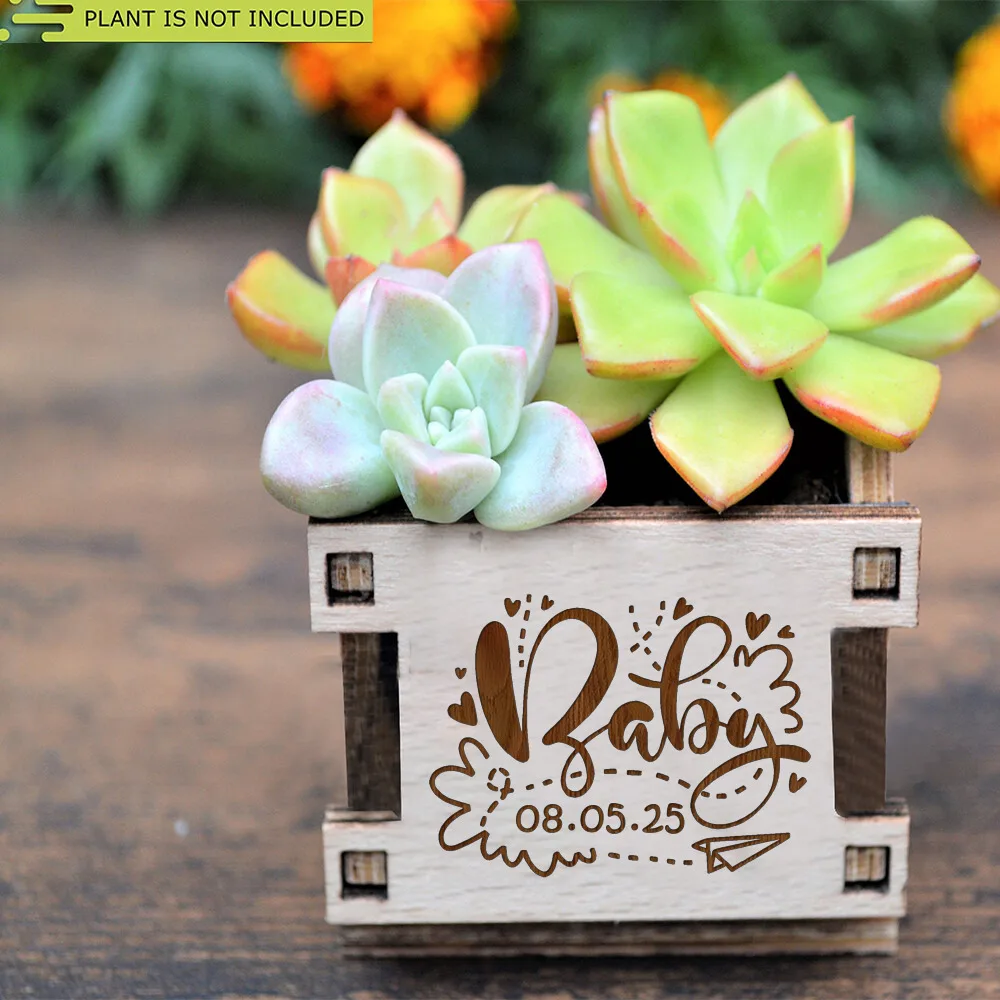 Personalized Mini Pot for Succulent Bridal Shower Favors, Bridal Shower Gifts for Guests Wooden Carved Souvenirs