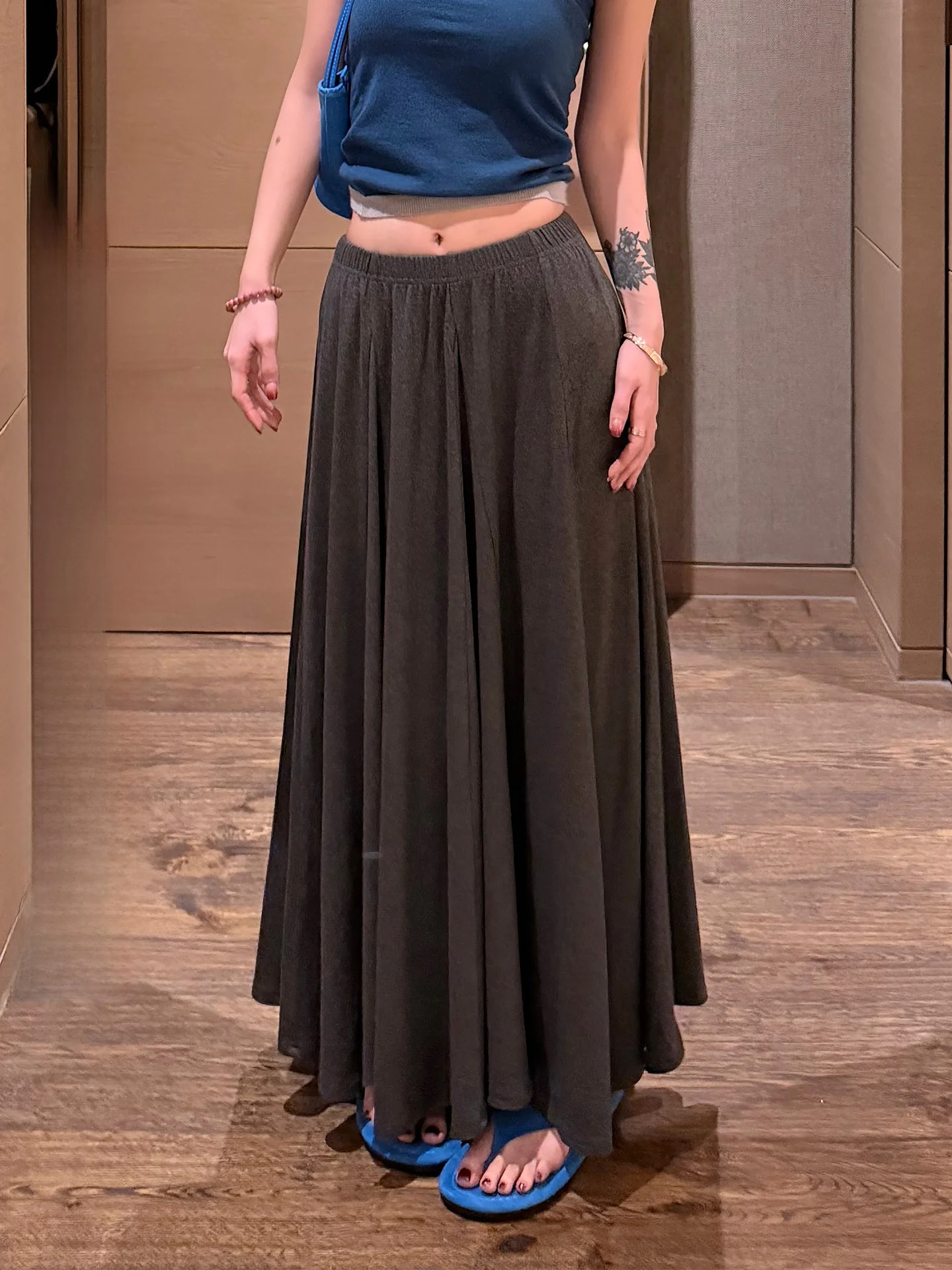 

Wu Tong Tong High Waist A-Line Maxi Skirt Women's Summer Korean Sle Lazy Loose Slimming Long Skirt Casual f-length