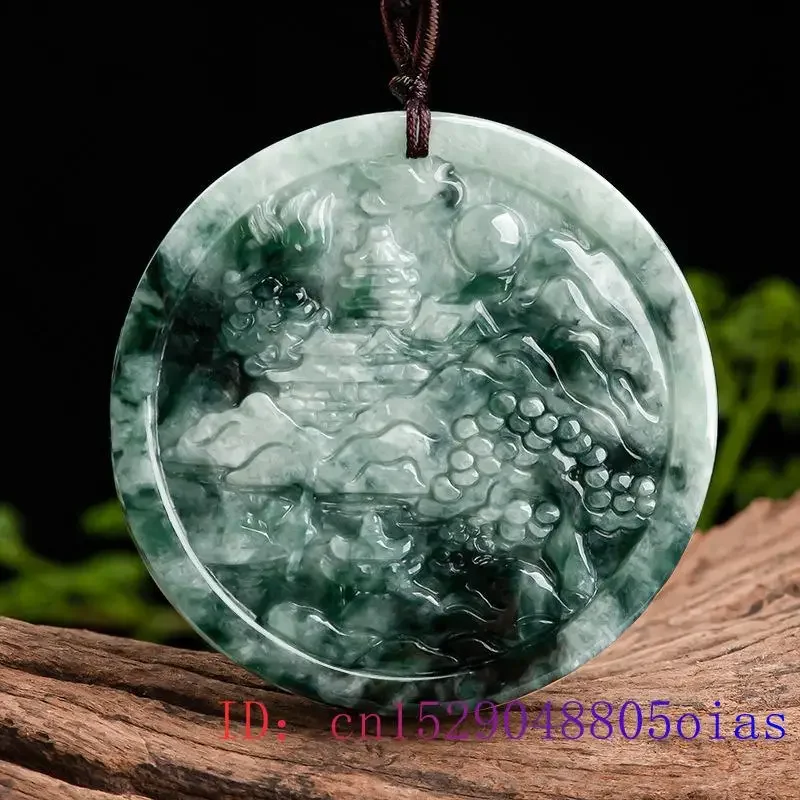 Imagem -03 - Jade Birmanês Paisagem Pingente Verde Luxo Pingentes Jadeite Pedra Preciosa Colar Talismans Designer Jóias Presente Natural