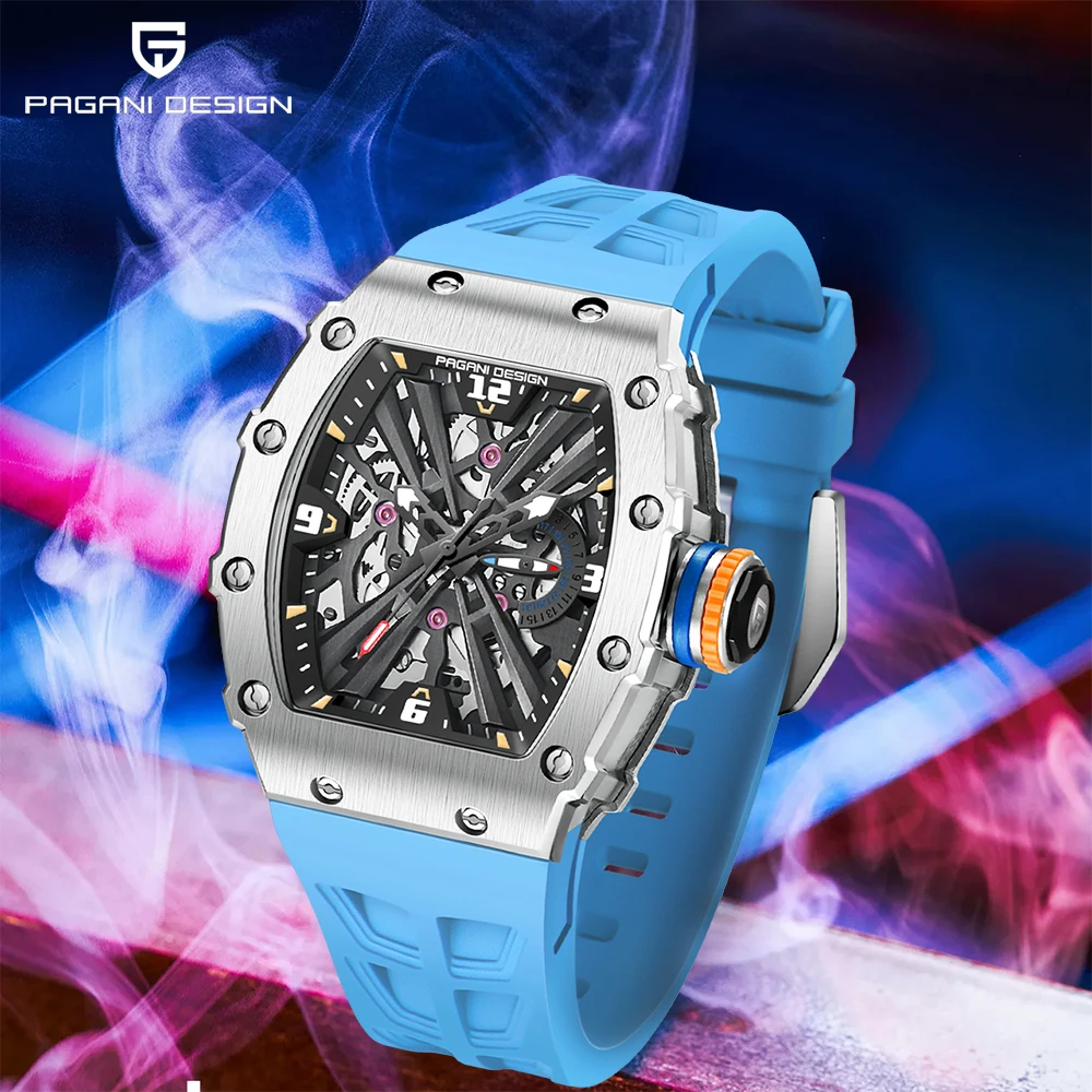 PAGANI DESIGN top marka VH65 mechanizm kwarcowy beczułkowy luksusowy zegarek gumowy ażurowy męski wodoodporny zegarek reloj hombre