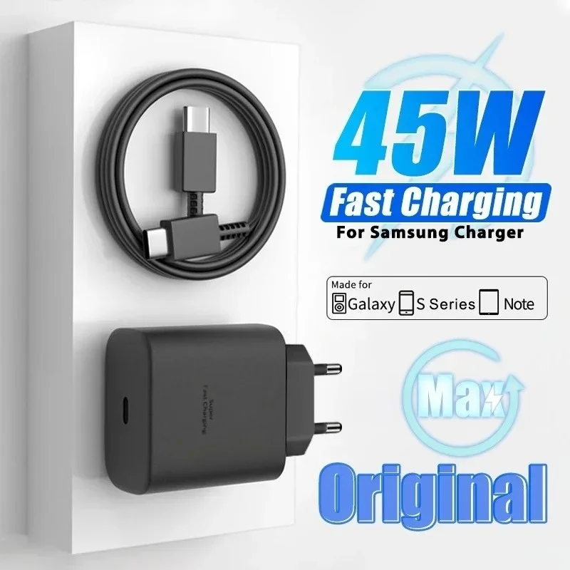 PD 45W 5A Super Fast Charger for Samsung S21 S22 S23 S24 Plus Note20 Ultra A34 A53 A54 A55 A71 A73 USB-C Quick Charging Cable 2m