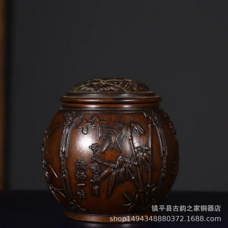 Pure Plum Orchid Bamboo Chrysanthemum Tea Canister Jar Copper Cylinder Ornament Office Living Room Shop Desktop Or