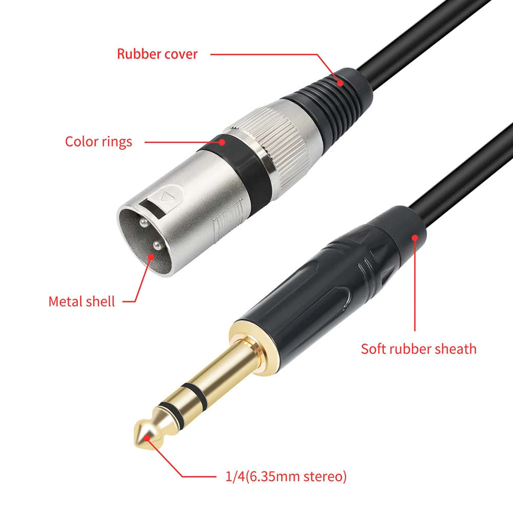 1/2/3/5/10M Quarter Inch XLR Male Balanced Interconnect Cord 6.35mm Plug To 3 Pin XLR Male Cable 1/4 Inch Jack To XLR Male Cable