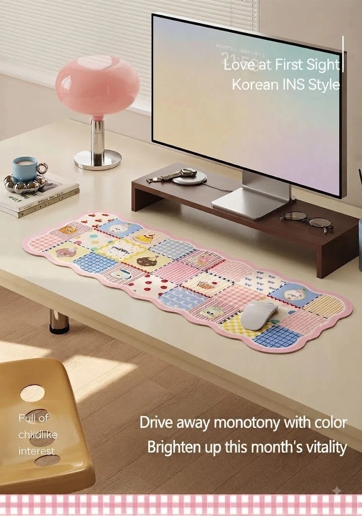 Pink Gingham Leather Desk Mat With Waterproof Non Slip Surface Cute Scalloped Edge For Home Office Study Work