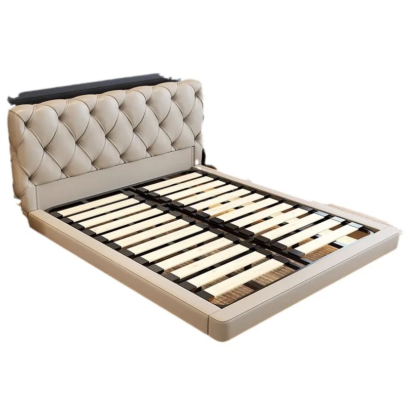 

Cream style, genuine leather, master bedroom, first layer cowhide, simple, double bed, small apartment