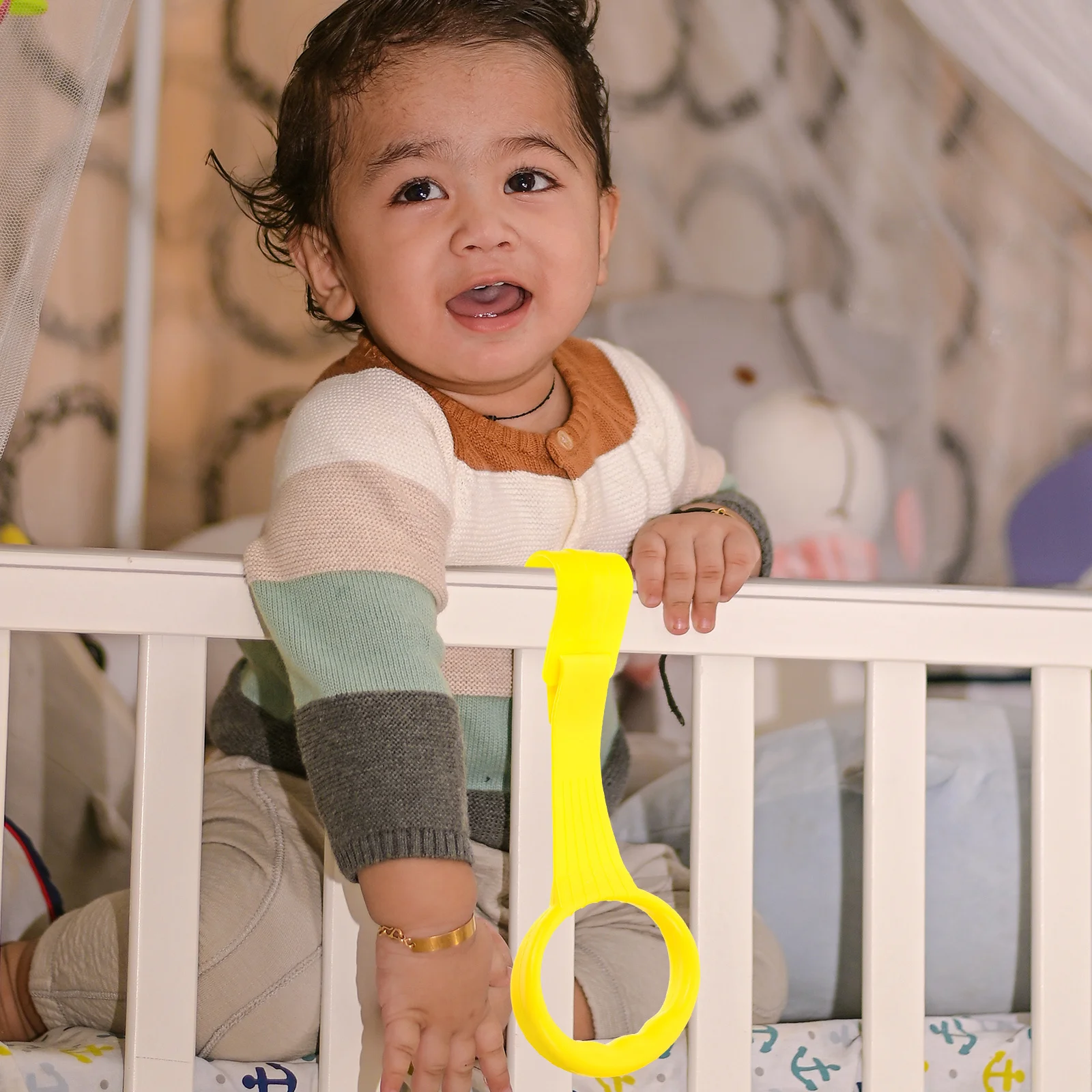 1Pair Baby Bed Pull Rings Infant Crib Hanging Rings for Walking Exercise Sturdy Portable Lightweight Easy to Grasp