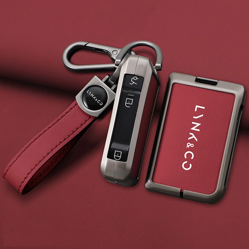 Metal Leather Car Key Case Protector Full Cover Shell Holder For LYNK&CO 05 01 02 03 06 Remote Keychain Auto Styling Accessories