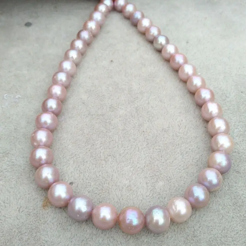 

Vintage 11-12mm Gorgeous South Sea 17" Pink Purple Saltwater Real Natural Pearl Necklace 14k Solid Gold Clasp Free Shipping