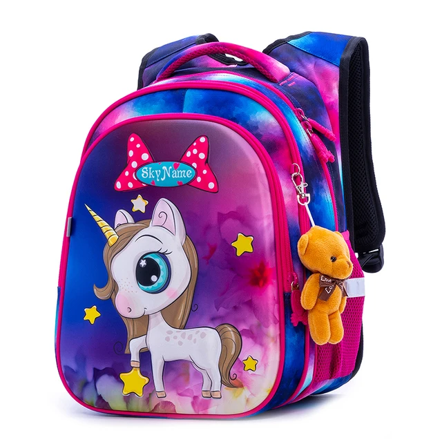 SkyName 3D Cartoon School Bag For Gilrs Cartoon Pattern Orthopedic Backpack Children School Bags Student Mochila Grade 1-4