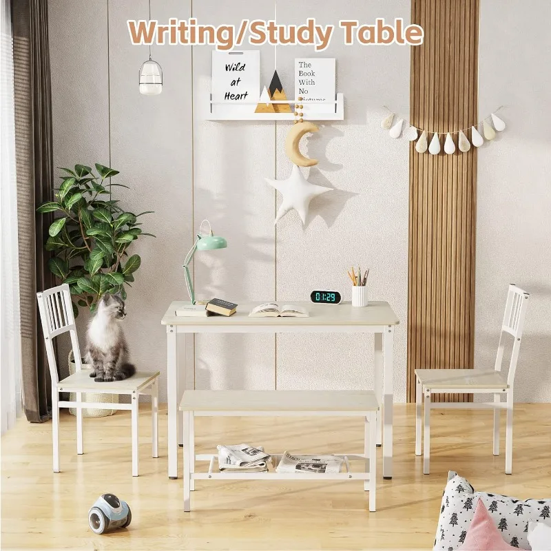 Dining Table Set /Computer Desk,Kitchen Table with 2 Chairs and a Bench,Table and Chairs 4 Piece Set for Dining Room