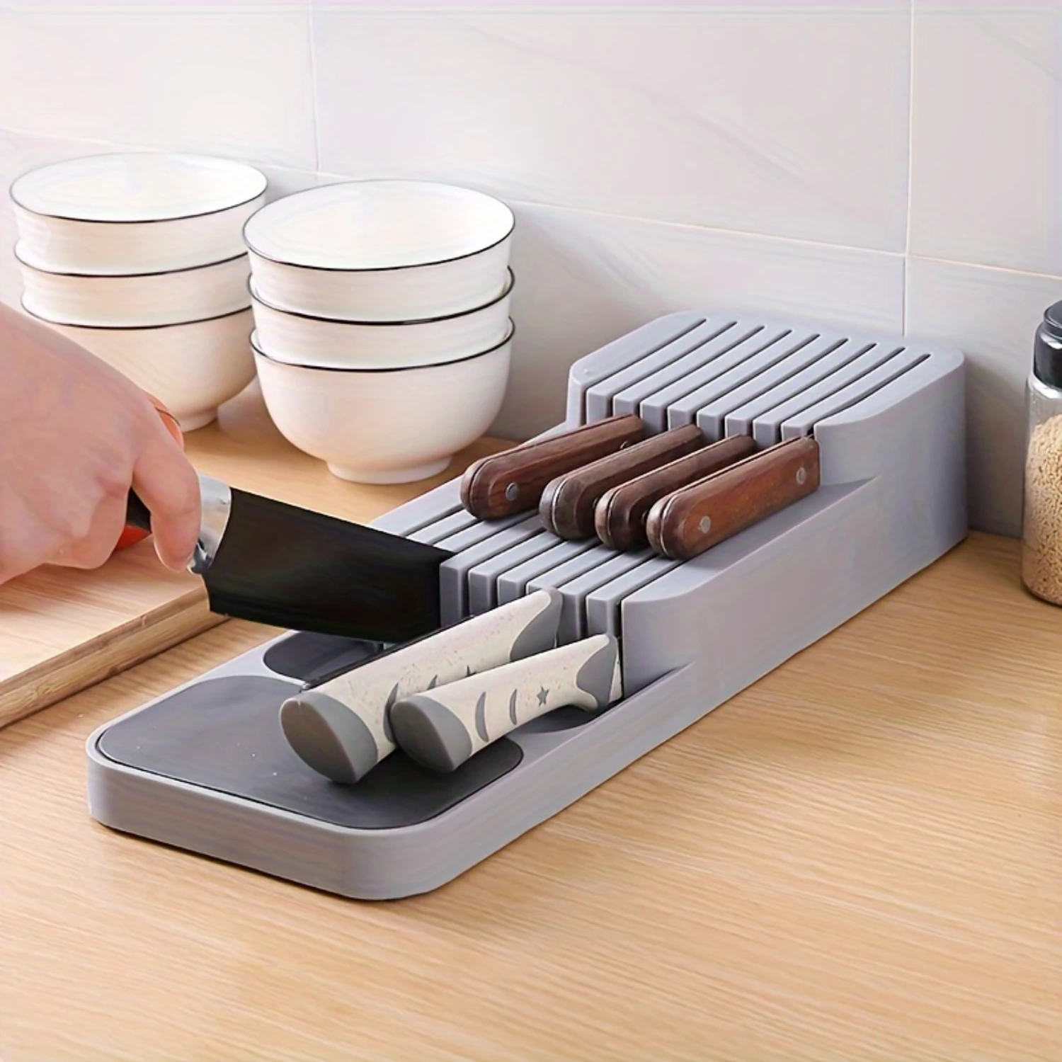 

Premium Plastic Block - Kitchen Drawer Organizer With Divider Rack For Efficient Cutlery Organization